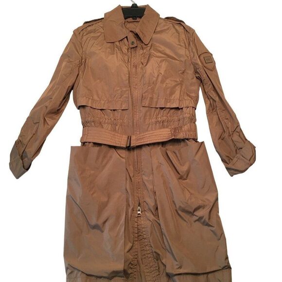 Add Womens Brown Belted Trench Coat Water-Resistant Nylon Blend - Picture 3 of 14